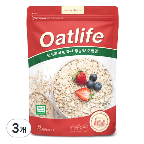 오트라이프 국산 무농약 오트밀, 1kg, 3개