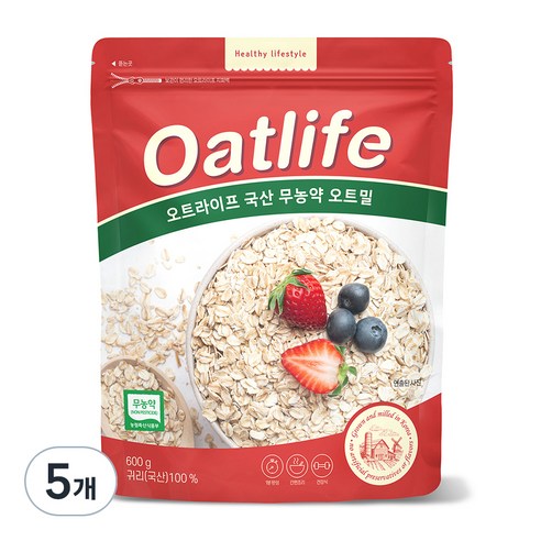 오트라이프 국산 무농약 오트밀, 600g, 5개