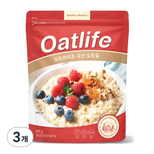 오트라이프 국산 오트밀, 600g, 3개