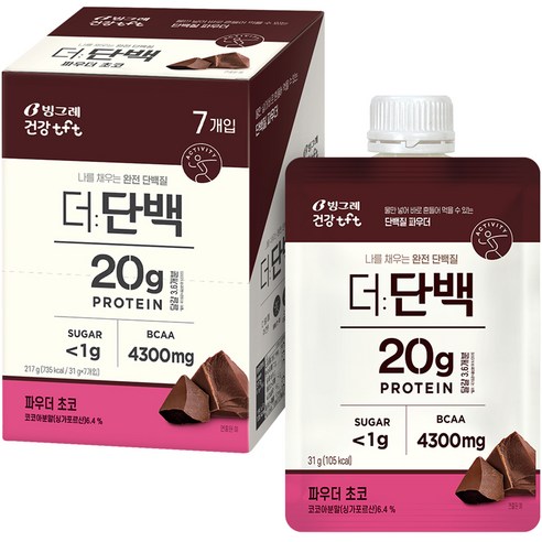 빙그레 건강 tft 더단백 파우더 초코 7p, 7개, 31g