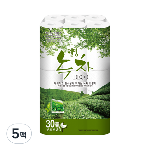 수목제지 웰빙녹차 3겹데코 화장지 25m, 30롤, 5팩