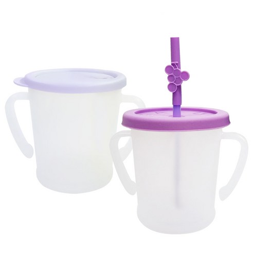 아가프라 유아용 뉴 매직 빨대컵 300ml + 매직 빨대컵 S 300ml 세트, 퍼플, 1세트
