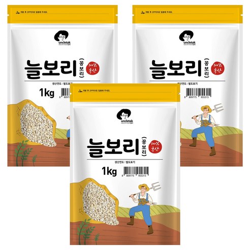 엉클탁 국산 늘보리 꽁보리, 1kg, 3개