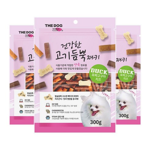 더독 강아지 건강한 고기듬쁙 져키간식 300g, 오리 고구마 치즈, 3개