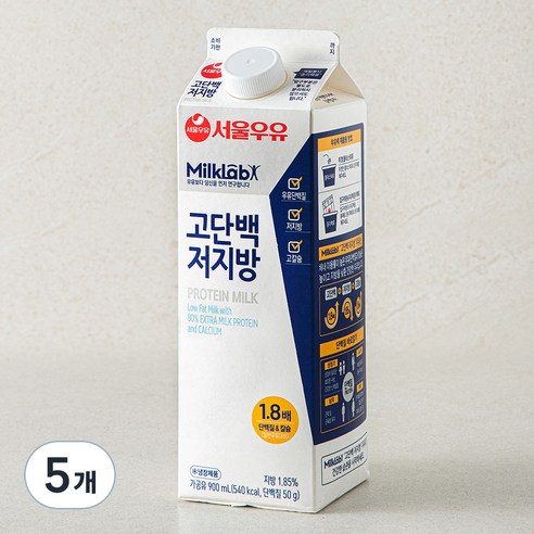 서울우유 밀크랩 고단백 저지방우유, 900ml, 5개