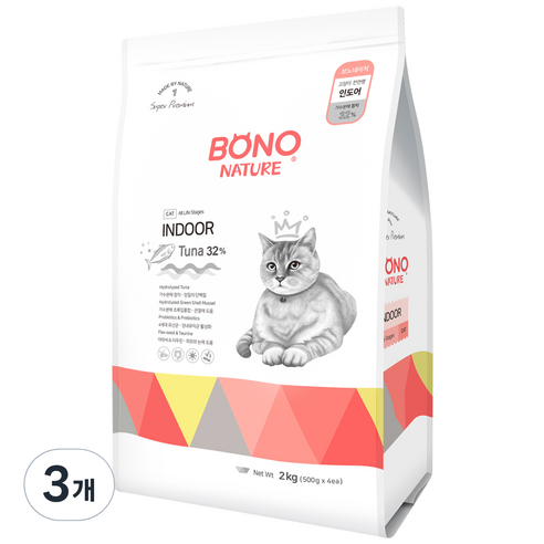 보노네이처 고양이 인도어 건식사료, 3개, 생선, 2kg
