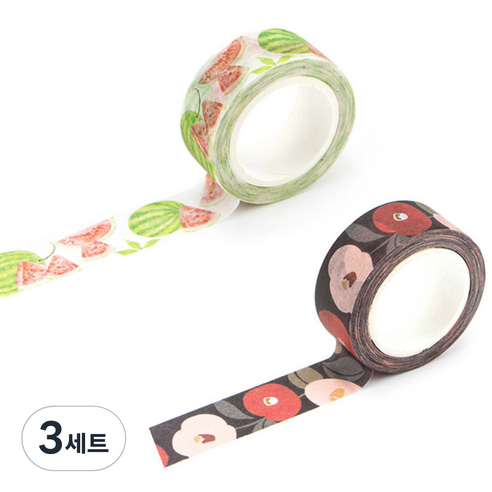 라이프포인트 내츄럴 일러스트 마스킹 테이프 02동백꽃 세트, 02동백꽃, 15수박, 3세트