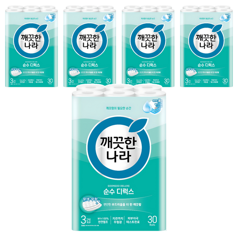 깨끗한나라 순수 디럭스 천연펄프 3겹 화장지, 30m, 30개입, 5개