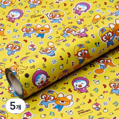 코코플러스 위드 뽀로로 증착롤 포장지 26.5cm x 12m, 옐로우, 5개