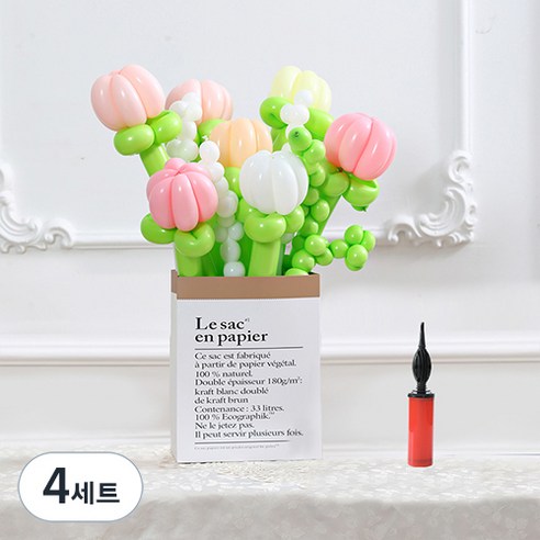 피앤비유니티 DIY꽃풍선선물 10p + 풍선펌프 + 종이봉투 세트, 05 튤립 마카롱, 4세트