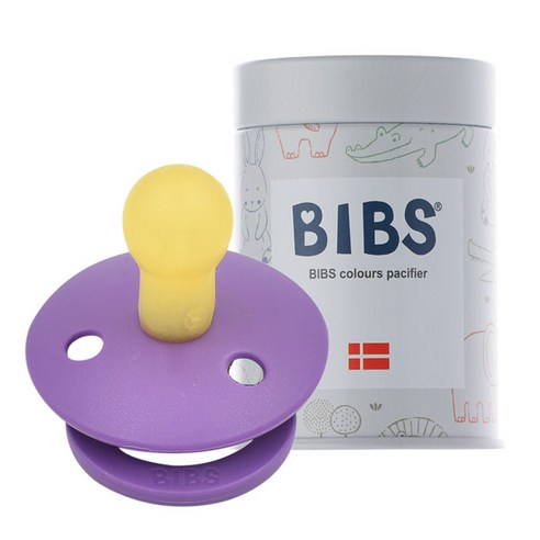 BIBS 데니쉬 공갈 젖꼭지 + 하드케이스, 1단계(0~6개월), 퍼플