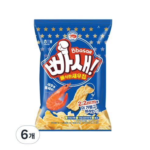 해태제과 빠새 빠삭한새우칩, 120g, 6개