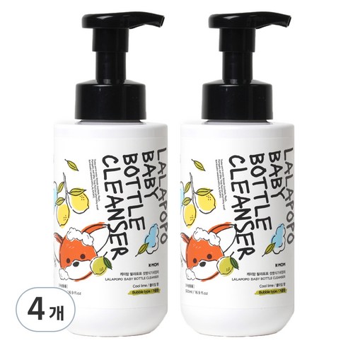 케이맘 랄라포포 유아용 젖병식기세정제 거품형 쿨라임향, 500ml, 4개