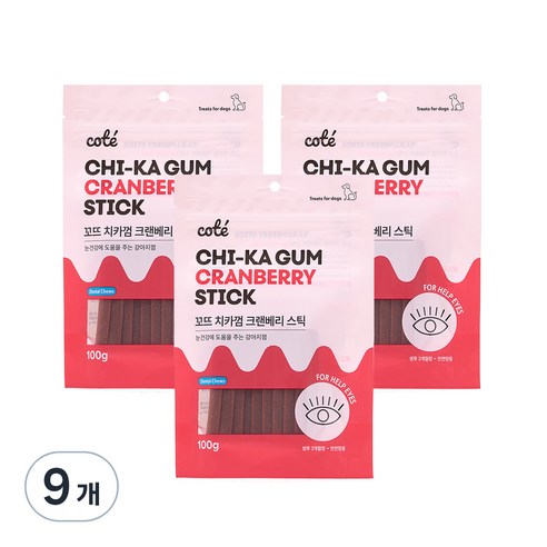 꼬뜨 강아지 치카껌 스틱, 크랜베리, 100g, 9개