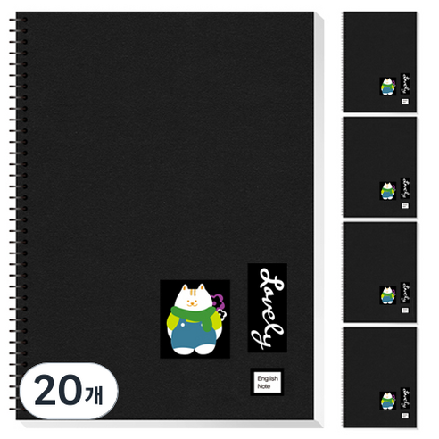 영아트 블랙 영어 스프링 노트, 고양이, 20개