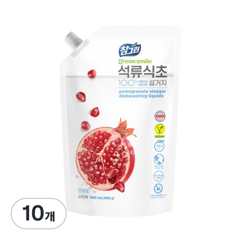 참그린 석류식초 설거지 주방세제, 860ml, 10개