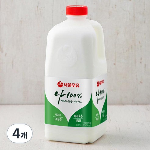 서울우유 나100% 우유, 1800ml, 4개