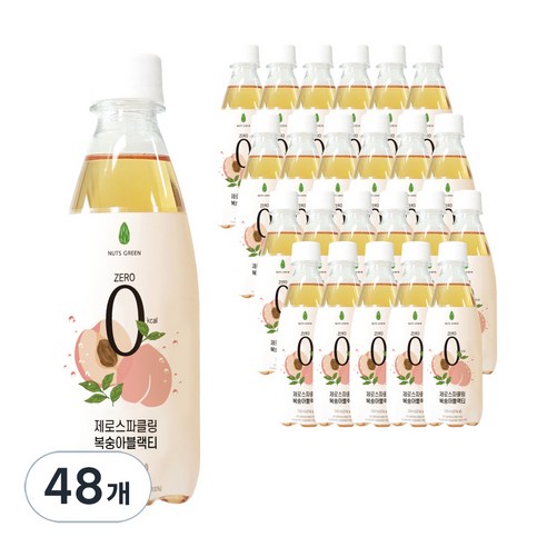 넛츠그린 제로 스파클링 복숭아 블랙티, 350ml, 48개