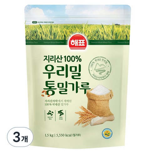 해표 우리밀 통밀가루, 1.5kg, 3개