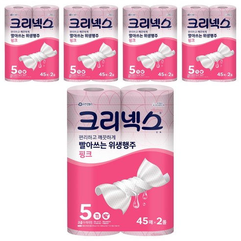 크리넥스 빨아쓰는 위생행주 핑크 45매, 5개, 2롤