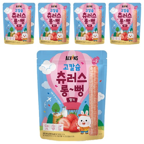 엘빈즈 유아용 고칼슘 츄러스 롱뻥 STEP2, 딸기맛, 40g, 5개