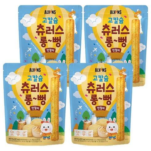 엘빈즈 유아용 고칼슘 츄러스 롱뻥 STEP2, 인절미맛, 40g, 4개