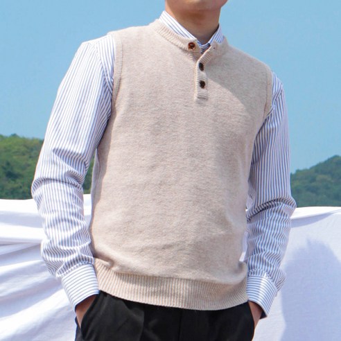 램스울 헨리넥 니트 조끼