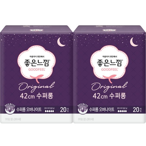 좋은느낌 오리지널 42cm 수퍼롱 오버나이트 생리대 날개형, 20개입, 2팩