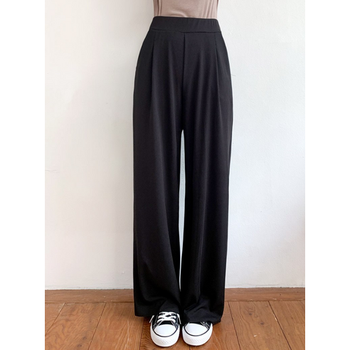 편안하고 세련된 잘빠진 여성용 멘토 밴딩 핀턱 와이드 팬츠