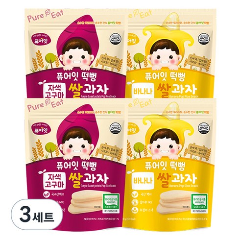 퓨어잇 자색고구마떡뻥 2p + 바나나떡뻥 2p, 자색고구마, 바나나, 3세트