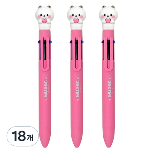 다꾸 캐릭터 우옹이 6색 볼펜 0.7mm, 하트 고양이, 18개