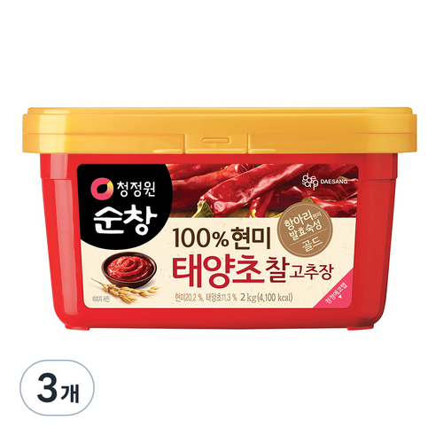 청정원순창 100% 현미 태양초 찰고추장, 2kg, 3개