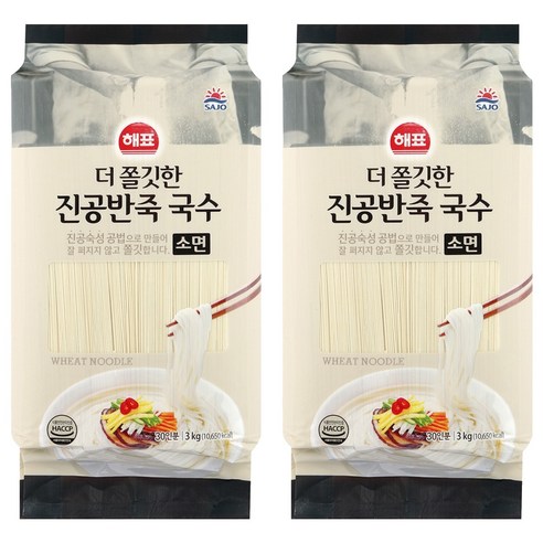 해표 더쫄깃한 진공반죽 국수, 2개, 3kg