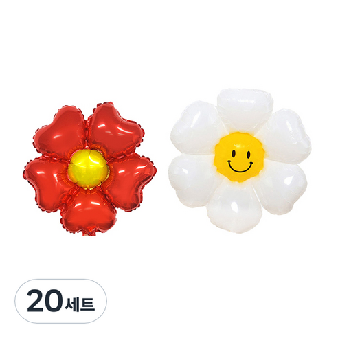 파티쇼 플라워 은박 하트 + 데이지 소형 풍선 세트, 레드(하트풍선), 20세트