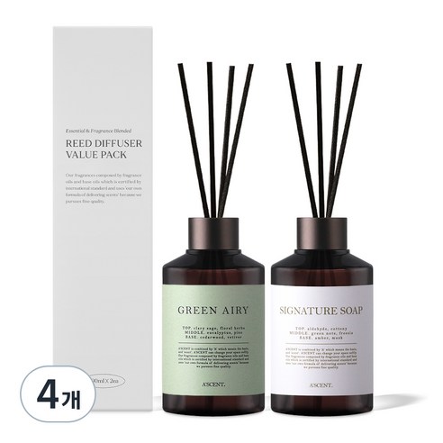 에이센트 실속형 디퓨저, 그린에어리, 시그니처솝, 200ml, 4개