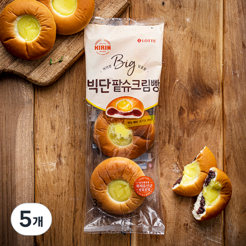 기린 팥 슈크림빵 빅단 3입, 315g, 5개