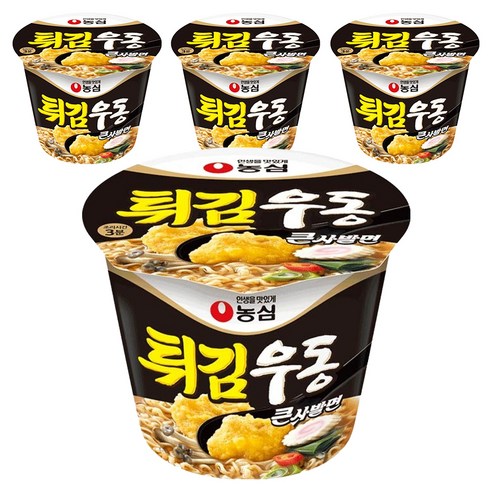 농심 튀김우동 큰사발면 111g, 4개