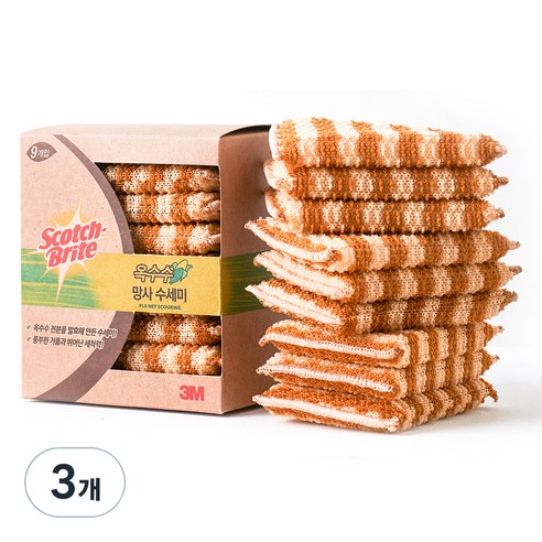 3M 스카치브라이트 내츄럴 옥수수 망사 수세미, 9개입, 3개