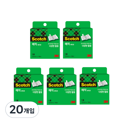 스카치 매직 테이프 리필 12mm x 18m, 혼합 색상, 20개
