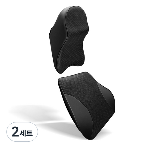 아이엠듀 차량용 메모리폼 목쿠션 + 등쿠션 세트, 블랙, 2세트