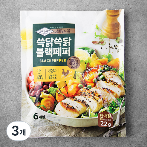 그릭슈바인 쓱닭쓱닭 닭가슴살 슬라이스 블랙페퍼, 100g, 6개입, 3개
