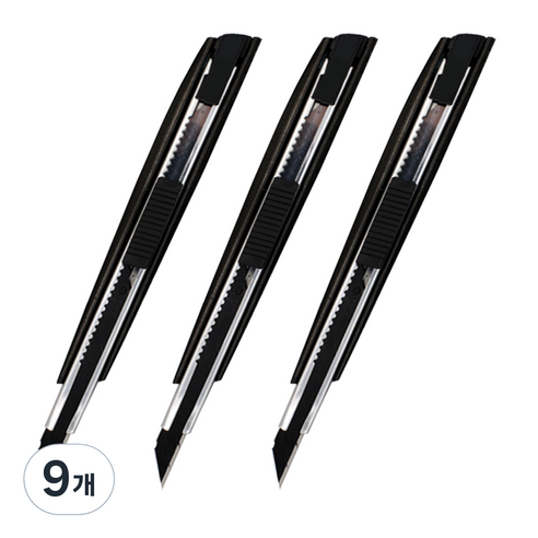 탐사 소형 메탈 바디 45도 커터칼 9mm, 검정 + 그레이톤, 9개