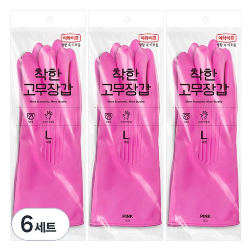 롯데이라이프 착한 고무장갑, 핑크, 대(L), 6세트