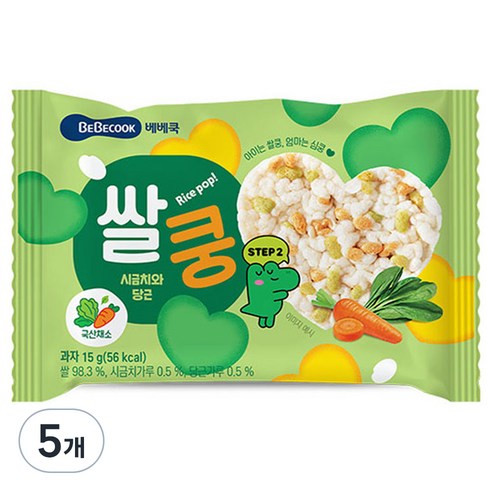 베베쿡 쌀쿵 시금치와 당근, 혼합맛(시금치/당근), 15g, 5개