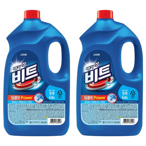 비트 딥클린 파워 일반 드럼겸용 세탁세제 리필, 2개, 4L
