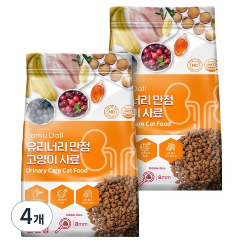 라무달리 전연령 고양이 유리너리 만점 건식사료, 닭, 2kg, 4개