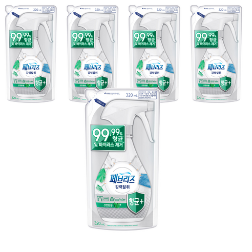 페브리즈 항균 플러스 섬유탈취제 산뜻한향 리필, 320ml, 5개