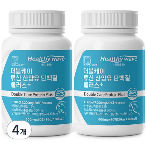 건강울림 더블케어 류신 산양유 단백질 플러스 60정, 4개, 36g
