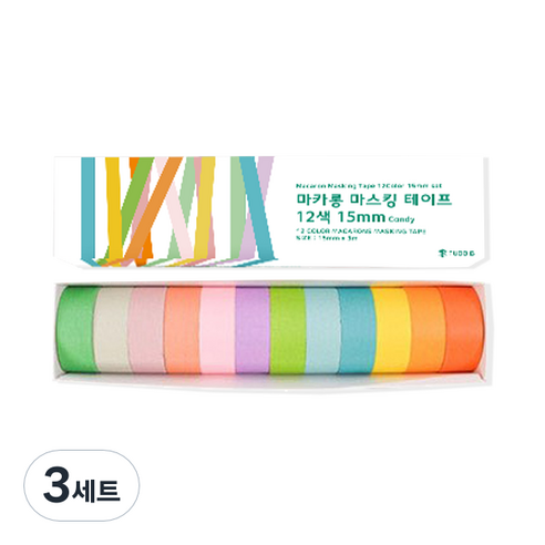 투코비 마카롱 마스킹 테이프 12색 15mm, 캔디, 3세트