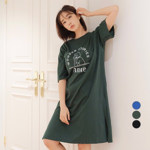 도씨 여성용 순면 루즈핏 원피스 잠옷